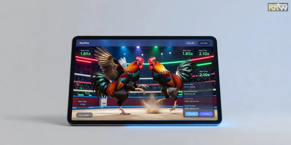 Minh họa khái niệm đá gà chọi rr99 với giao diện nền tảng hiện đại