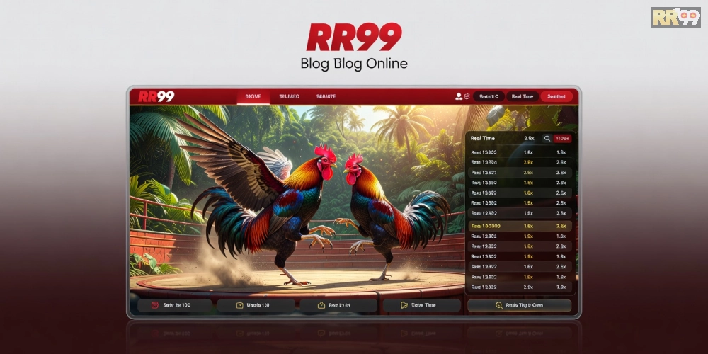 Minh họa khái niệm đá gà online rr99 với giao diện nền tảng cá cược hiện đại