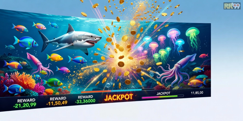 Hình ảnh giao diện SunWin RR99 với cá đa dạng và hiệu ứng nổ hũ